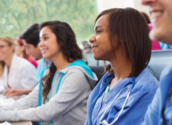 medical team learning in classroom